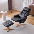 Heated Massage Swivel Recliner Chair With Ottoman 44x31x42 In Black Pu Leather