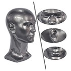 Flwai Pvc Male Mannequin Head Metallic Grey Male Manikin Stand Model Display    