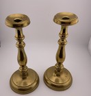 Pair Vintage Solid Brass 10 75    Candlesticks - Patina - Heavy 4 Lbs Each A10