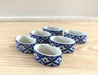 Set Of 6 - Vintage Porcelain Blue white Napkin Rings Floral Design Hand Painted