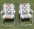2 Vintage Rainbow Striped Mesh Web Aluminum Folding Lawn Chairs 70s 80s Good Con