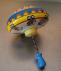Vintage Ohio Art Tin Mechanical Spinning Top w Zoo Animals    Train 5 5  Dia 