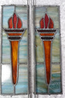 Antique Pair Of Matching Leaded Stained Glass Panels Window Torches 17  X 5 