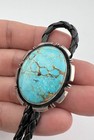 1 5  Vtg Navajo Sterling Silver Blue Gem Turquoise Stamped Oval Bolo Tie 30 3g