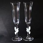 Gorham Wedding Dove Champagne Toasting Flutes  Frosted Lead Crystal  2pc Set