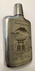 Vintage Metal Memory Of Japan Flask Mt  Fuji Cherry Blossoms Engraved