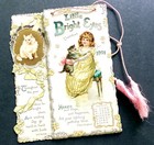 Stunning Antique 1901 Die Cut Victorian Calendar Child With Cats  Dogs Tuck