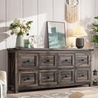 Farmhouse Dresser Dark Oak 8 Drawers Wood Wide Tv Stand Bedroom Entryway Hallway