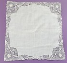 Vintage Hanky Beautiful White Chemical Lace Floral Edging Linen Center 1930s