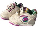 Barney Sneakers Infant Girls Sz 2 Leather Floral Tongues Vtg  93 Hook Loop Strap