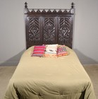 Antique French Neo Gothic Queen Sized Headboard In Solid Chestnut Wood
