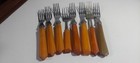 Vintage Butterscotch Bakelite  8  Knives Forks Flatware Retro Lot