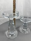 Set Of 3 Heavy Clear Glass Pillar Candle Holders Graduated Heights Pedestal Trio
