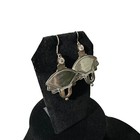 Vtg Unique Mod Fan Shaped Earrings Mixed 925   14k Gold Bezel Clear Quartz 15 1g