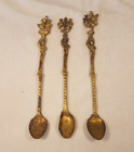 Vintage Antique Brass Ornate Figural Stirring Spoon Italy 8  Detailed 3 Pc