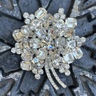Juliana Large Layered Clear Icy Rhinestone Flower Stem Pin Brooch Estate