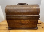 Antique Edison Home Cylinder Phonograph Oak Case Blue Horn   Crane For Repair
