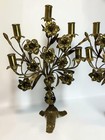 Antique Pair Of French Gilt Brass Floral Five-light Candelabra Rococo Style