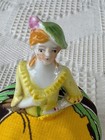 Antique Japanese Porcelain Lady Half Doll Pin Cushion With Porcelain Legs 1920s