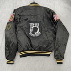 Vintage Us Army Jacket Adult Medium Black Satin Bomber Quilted Pow Mia Men M 80s