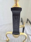 Antique Black Cast Iron   Brass Fire Dogs Andirons W sun Rays  18  Tall  Nice 