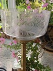 Antique 1800 s Crescent  Brass Gaslight Table Lamp Brass Base Etched Shade 