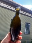Rare  Ten Pin Torpedo Shaped Black Glass Molded Pontil Bottle New England Glass 