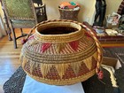 Vintage African Hand Made Large Woven Basket Geometric Pattern W Handle No Lid