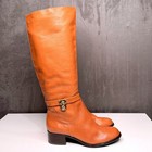 Michael Kors Tall Riding Boots Womens Sz 7 Hamilton Caramel Leather Mk Padlock