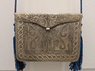 Vintage Hand-engraved Metal Moroccan Purse     Hamsa Design  Tassels  Mid-century