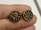 2 Vtg Antique Victorian Picture Buttons Steel Cut Floral Design Leaves 1 2     A83