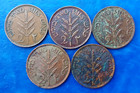 Complete Set Of Israel Palestine 2 Mils British Mandate - Lot Of 5 Coins Vf xf