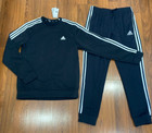 Adidas Men 2pc Set Crew Neck Sweater Pants Tracksuit Black Activewear Size M New