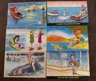 Lot Of 6  fishing fish comic  funny  linen Vintage Postcards  Unused p608