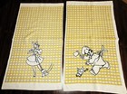 Vintage Startex Kitchen Tea Towels Set Of 2 Mcm Whimsical Characters So Cute 