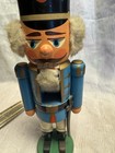 German Christmas Nutcracker - Volkskunst Vintage White Blue With Green Base Vntg