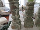4 Old Salvaged Architectural Posts Cut Candleholders Risers Chippy Green White