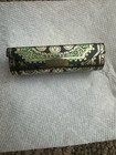 Vintage Italian Lipstick Case Green Gold Ornate Clamshell Holder Made In Italy