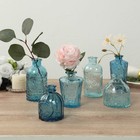 6 Mixed Blue Decorative Glass Flower Vases Embossed Vintage Design Party