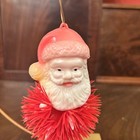 Vintage 1960s Santa Spike Ball Feather Tree Ornament Red Plastic Mid Century Mcm