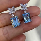 8 63ct Emerald Cut Natural Aquamarine Diamond Earring Stud 14k Real White Gold