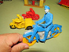 Vintage Three 50s 60s Auburn Rubber Toy Police Harley Davidson Motorcycle Toys
