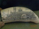 Scrimshaw Whale Tooth Resin Replica   Mississippi Paddle Wheeler  7  Detailed 