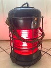Extra Large Vintage Brass   Red Glass Lantern Durkee Marine Fresnel
