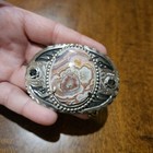 Western Floral Scroll Belt Buckle Lace Agate Cowboy Cowgirl Vtg 80s      