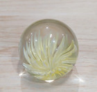 Vintage Yellow Flower Glass Paperweight Sphere 1 75  Art Decor Desk Decoration