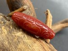 Tibetan Natural Red Old Agate Dzi Carved  fret  Bead Pendant 30mm A01