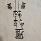 Vintage Zuni Pitkin Natewa Sterling Silver Multi-stone Inlay Owl Necklace Signed
