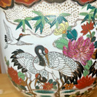 Vintage Oriental Planter Pot Hand Painted Cranes Flowers Made In China