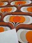 Awesome Rare Vintage Mid Century Retro 70s 60s Org Brn Cir Blossoms Fabric  Wow 